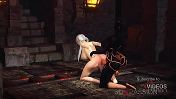 Big tits super slut has hard anal sex with hot shemale futanari in the dark dungeon