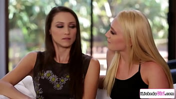 Petite brunette wife having threesome with lesbian neighbors