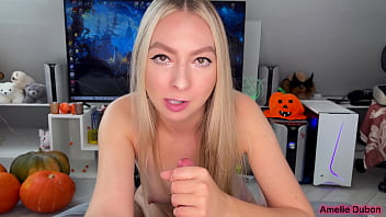 POV Blowjob - Lots of Cum in Blonde'_s Mouth - Amelie Dubon