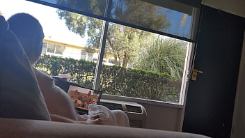 Public masturbation daylight motel window trying to get caught