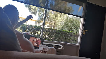 Public masturbation daylight motel window trying to get caught