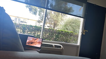 Public masturbation daylight motel window trying to get caught