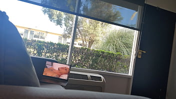 Public masturbation daylight motel window trying to get caught