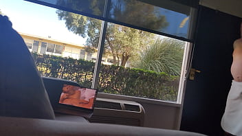 Public masturbation daylight motel window trying to get caught