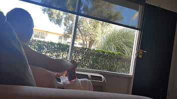 Public masturbation daylight motel window trying to get caught