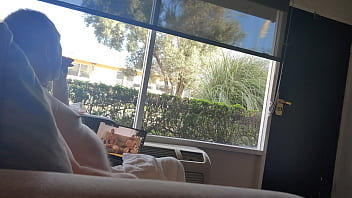 Public masturbation daylight motel window trying to get caught