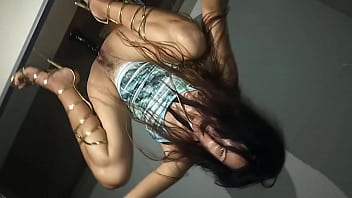 Up dress NO PANTIES n Black dildo riding on Hotel corridors