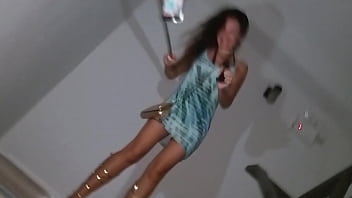 Up dress NO PANTIES n Black dildo riding on Hotel corridors