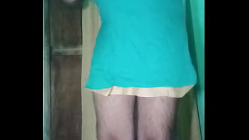 Indian Gay Crossdresser Gaurisissy in blue Salwar Suit pressing his boobs and fingering in his ass