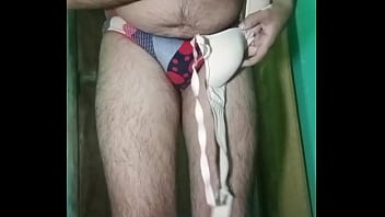 Indian Gay Crossdresser Gaurisissy in blue Salwar Suit pressing his boobs and fingering in his ass