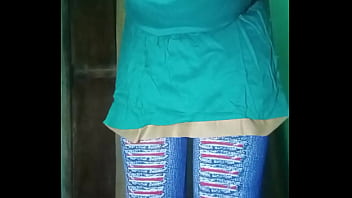 Indian Gay Crossdresser Gaurisissy in blue Salwar Suit pressing his boobs and fingering in his ass