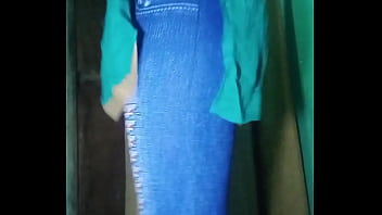Indian Gay Crossdresser Gaurisissy in blue Salwar Suit pressing his boobs and fingering in his ass