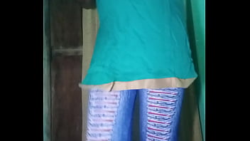 Indian Gay Crossdresser Gaurisissy in blue Salwar Suit pressing his boobs and fingering in his ass