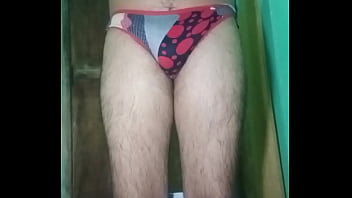 Indian Gay Crossdresser Gaurisissy in blue Salwar Suit pressing his boobs and fingering in his ass