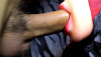 The best blowjob in the world close up, the wet mouth very tightly sucks my red slippery head deep into the mouth