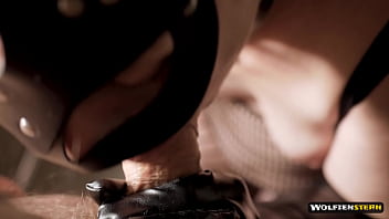 Super sexy milf got some jizz on her fishnet bodysuit