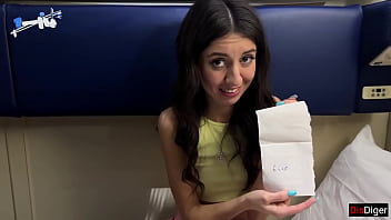 Cute girl 18 y.o. on Public Train lost her pussy at cards