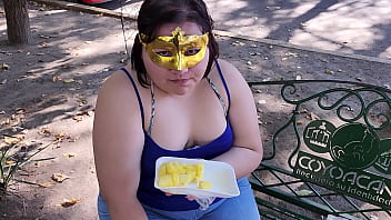 I suck my man&#039_s ass, cock and balls, extract a lot of cum and eat it with pineapple in public