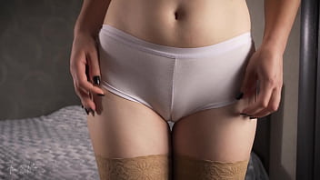 Milf In Nude Stockings Teases White Panty Cameltoe And Thigh Gap Close Up