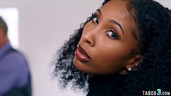 Petite ebony babe Olivia Jay fucking hard her old lovers big white cock