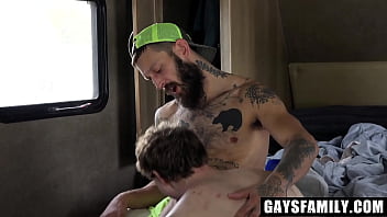 Stepdaddy Grabs His Stepson by The Neck and Kneels Him Down for A Blowjob - Gaysfamily