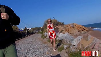 Hot french blonde anal fucking by big cock on public beach