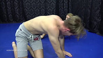 Curvy blonde femdom Nikky Thorne proves her strength by grappling and sitting on his face