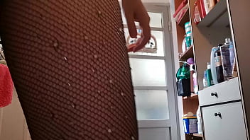 Italian stepmom wets her pantyhose in the shower to turn you on