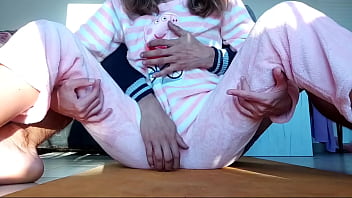 teasing petite hot sexy horny stepsister with small tits in pajama and taboo touch pussy