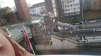 Cumshot in hotel window Cologne, many people around - exhibitionist