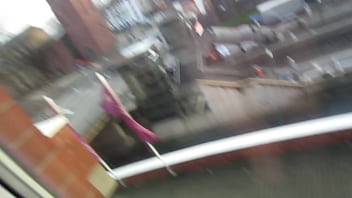 Cumshot in hotel window Cologne, many people around - exhibitionist