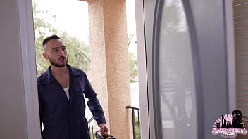 Repairman fucks gorgeous black wife in front of cuck husband