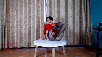 Nice lady in pantyhose and heels. Striptease at the round table 12