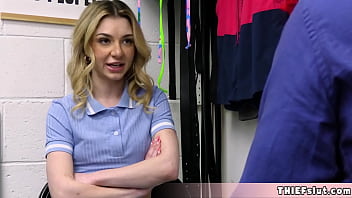 Petite and shy blonde thief caught and rough fucked on CCTV after a nude cavity search session