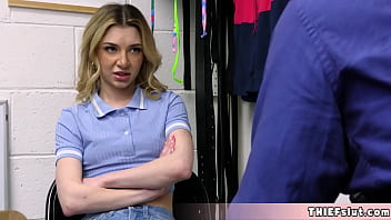 Petite and shy blonde thief caught and rough fucked on CCTV after a nude cavity search session