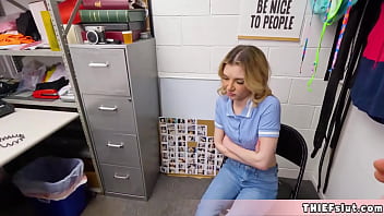 Petite and shy blonde thief caught and rough fucked on CCTV after a nude cavity search session