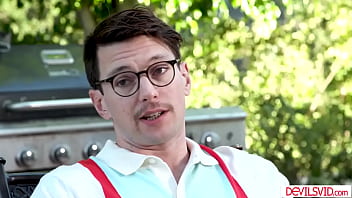 Wife cuckolding husband sucking and riding neighbors cock