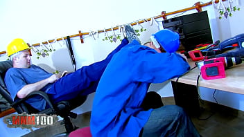 Hot blonde MILF double penetration by two workers Full hd Video