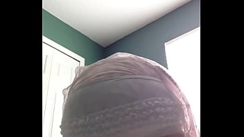 ABDL diapered sissy in pretty pink dress with teddybear