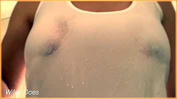 COMPILATION - Wife 5 different wet shirts big tits braless