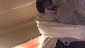 Japanese teen girl with big tits gives blowjob