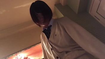 Japanese teen girl with big tits gives blowjob