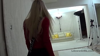 Super Hot Skinny Blonde Teen swallows cum at casting couch