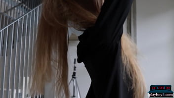 Skinny Russian teen model Stella gives sensual striptease for Playboy
