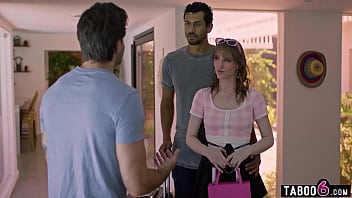 Interracial teen couple staying over at their ex college professors house