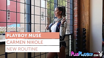 Petite MILF Carmen Nikole shows sweaty and hot petite body during workout