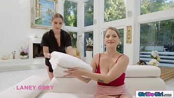 Petite lesbian gives busty gf boob n pussy massage and licks