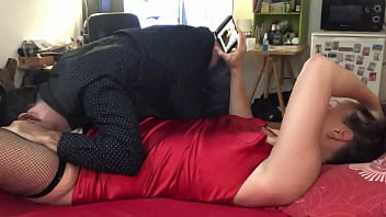 2090ip - Fucking White Amateur MILF, Red Satin Dress, Black Satin Panties, White Satin Thong, Heels, Doggy style, POV, Ass Licking, Blowjob, Spanking