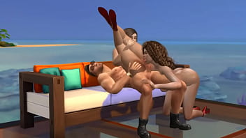Hunky Sims 4 - Sweaty hunk fucks the hell out of two sluts during his vacation