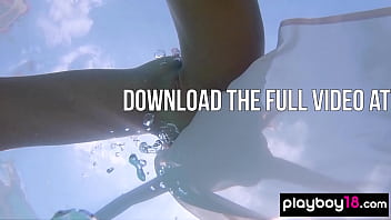 Big boobed naked Russian babe Katya Clover teasing under the water outdoor